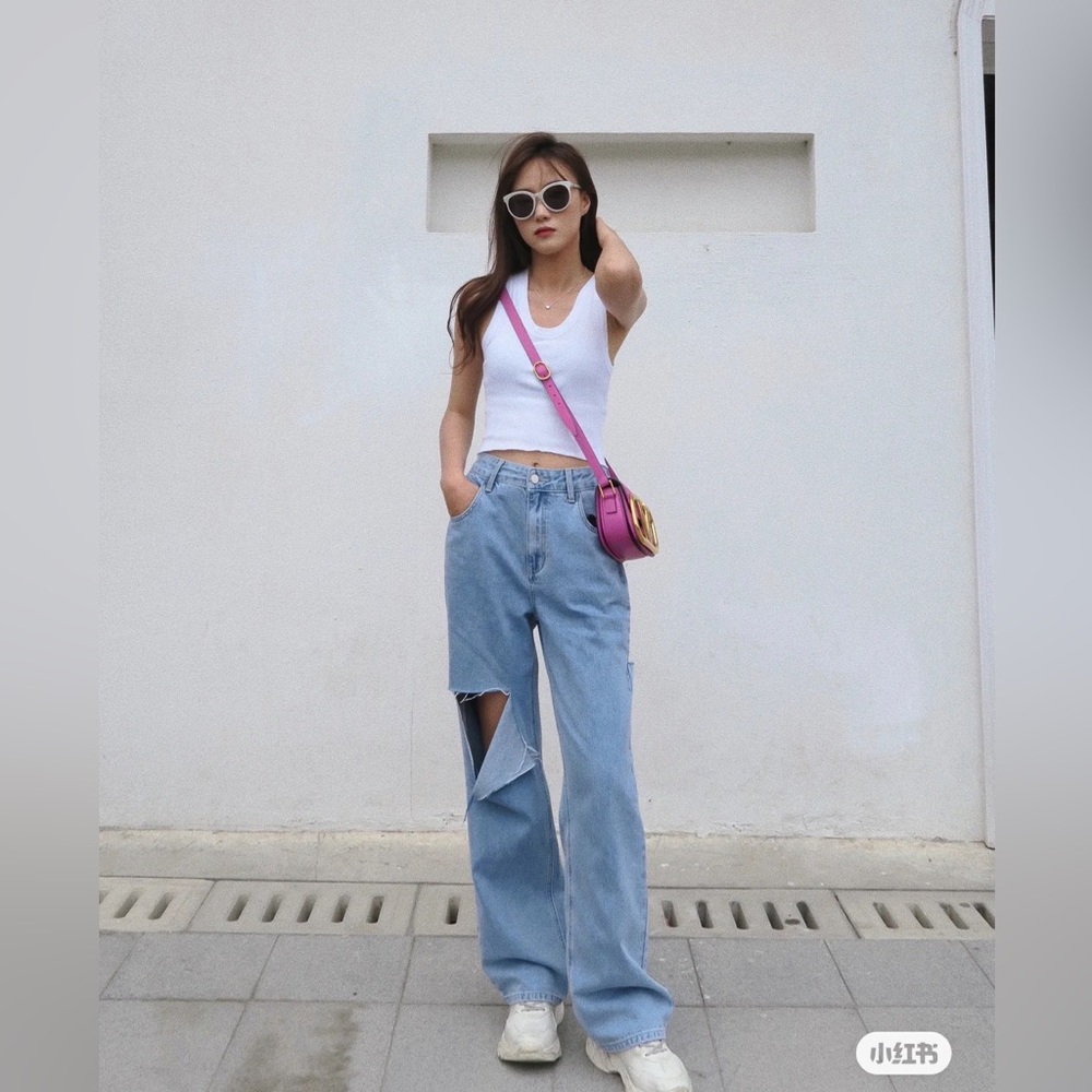 SHEIN Denim ripped oversized jeans 165/68A
